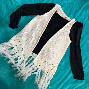 btween Ivory Fringed Cardigan Vest and Shirt.